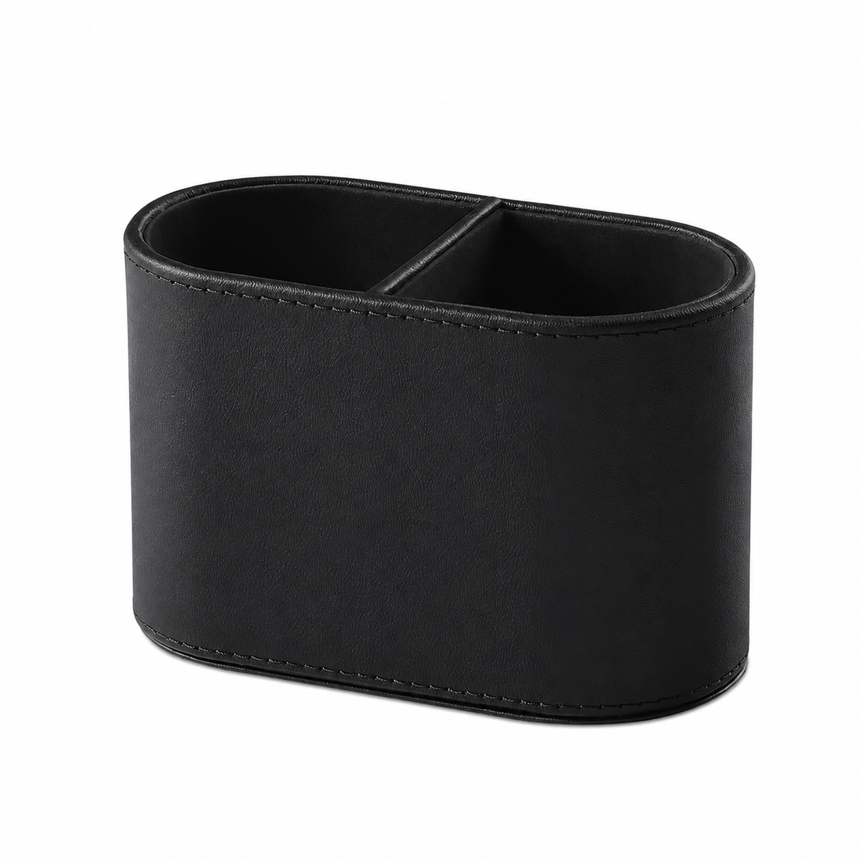 Leather Desk Organizer – 2 Compartment Holder for Remotes, Phones, Pens & Office Supplies